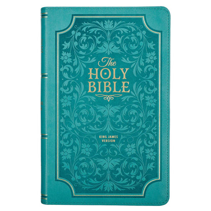 KJV Bible Giant Print Standard-size Faux Leather Teal Floral